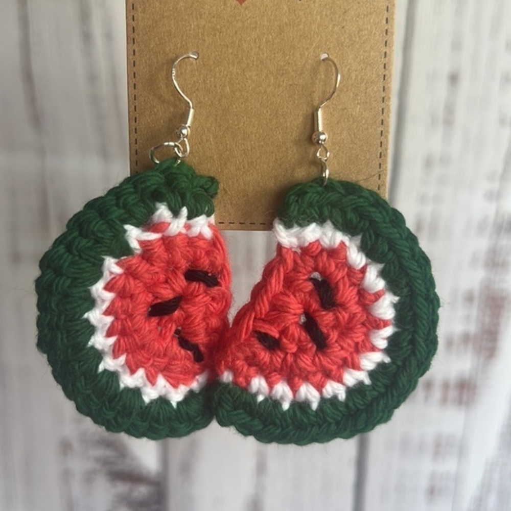 Watermelon Earrings Crochet Handmade Summer